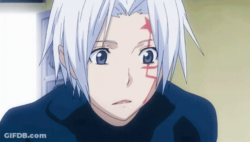 White Haired Anime Character With Red Arrow On Face GIF