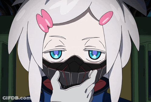 White-Haired Blue-Eyed Cartoon Character With Mask GIF