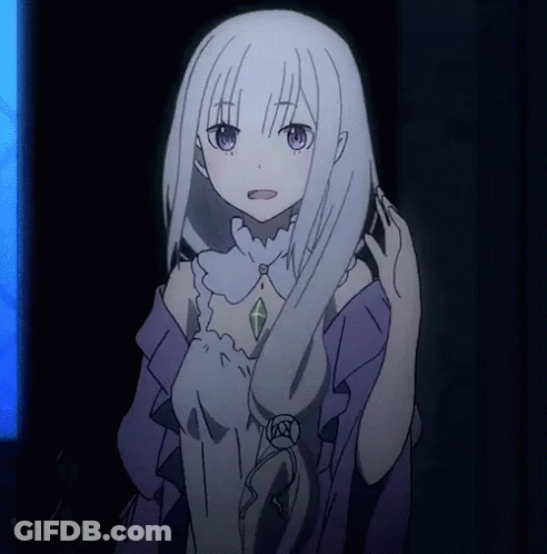 White-Haired Blue-Eyed Girl In Purple Dress And Diamond Necklace GIF
