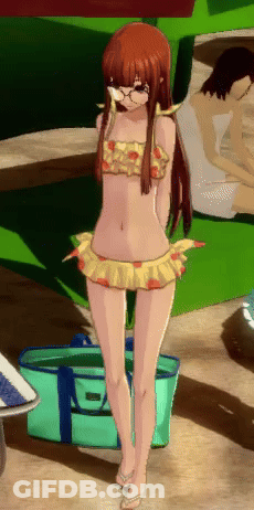 White-Haired Blue-Eyed Girl Kneeling By Barrel GIF