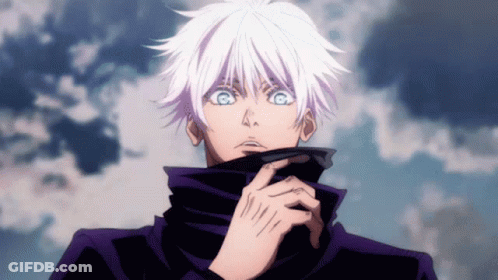 White-Haired Blue-Eyed Man In Purple Jacket GIF