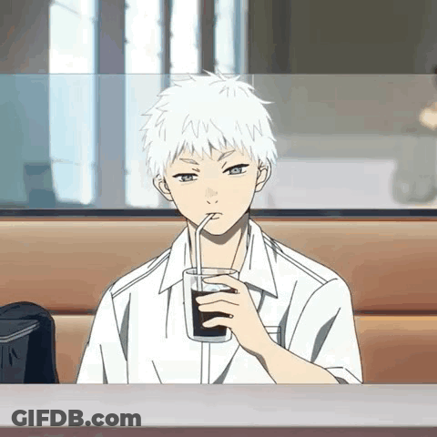 White-Haired Boy Drinking Through Straw GIF