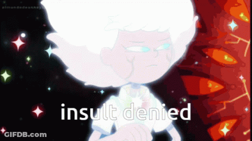 White-Haired Cartoon Character Saying Insult Denied GIF