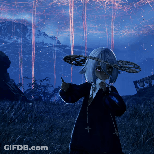 White-Haired Girl Holding Circle In Field GIF