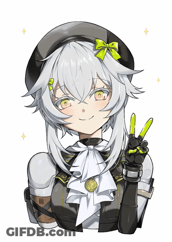 White-Haired Girl With Green Eyes Beret Peace Sign GIF