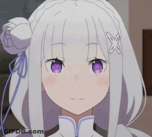 White-Haired Girl With Purple Eyes And X On Hair GIF