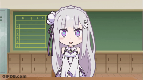 White-Haired Girl With Purple Eyes At Desk With Numbers 1-6 GIF