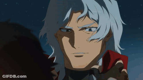 White-Haired Man In Red Jacket Eyes Another GIF