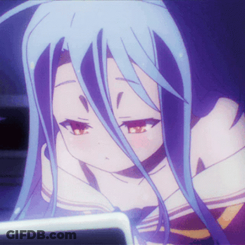 White-Haired Purple-Eyed Anime Girl Holding Sword GIF