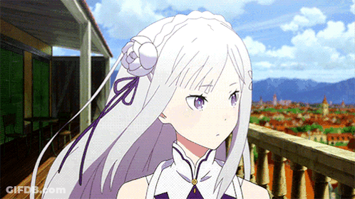 White Haired Purple Eyed Girl On Balcony Over City GIF