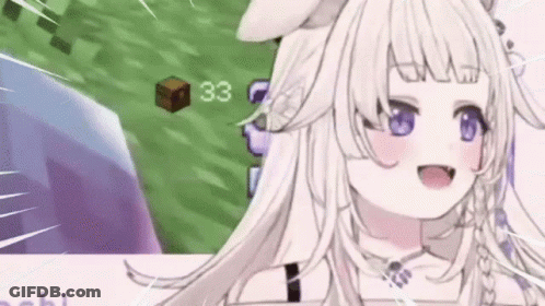 White-Haired Purple-Eyed Girl Playing Minecraft GIF