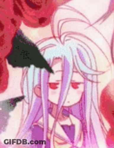White Haired Red Eyed Girl Among Roses GIF