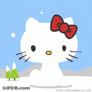 White Hello Kitty With Red Bow In Snow GIF