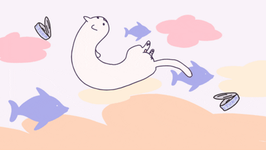 White Kawaii Cat Floating GIF