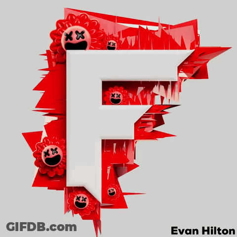 White Letter F Surrounded By Red Flowers With Evan Hilton GIF