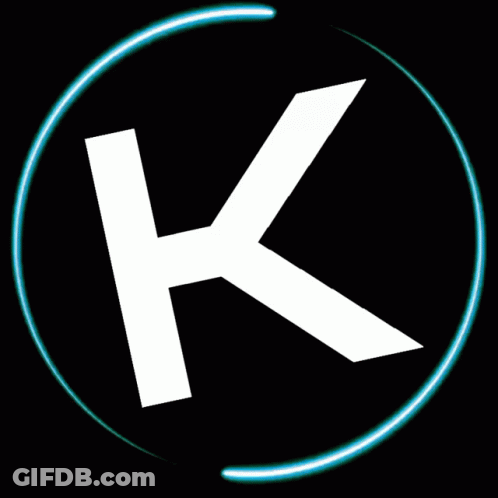 White Letter K In Black Circle With Blue Glow GIF