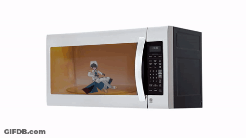 White LG Microwave With Woman On Screen GIF