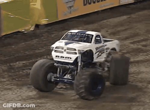 White Monster Truck With Ram GIF