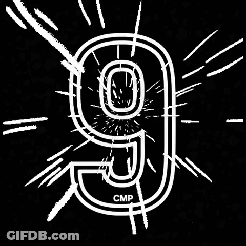 White Number 9 On Black Background GIF