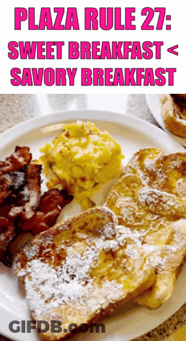 White Plate With French Toast Scrambled Eggs And Bacon GIF