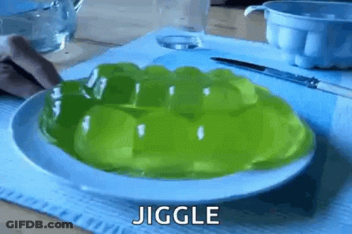 White Plate With Green Jelly Saying Jiggles GIF