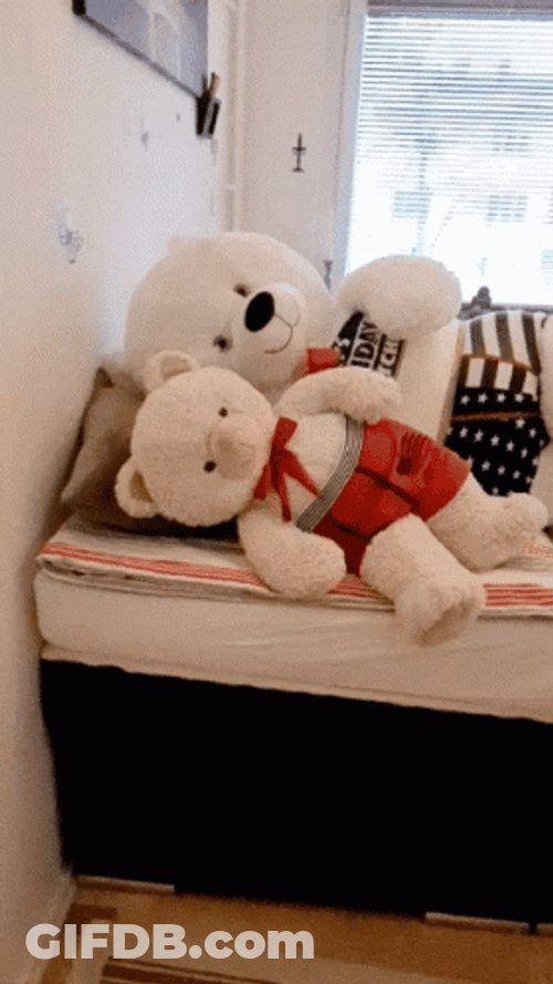 White Plushie Bears Go To Bed GIF