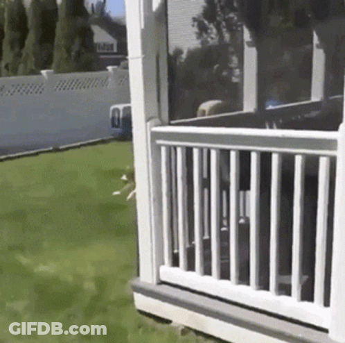 White Porch With Railing And Fence GIF