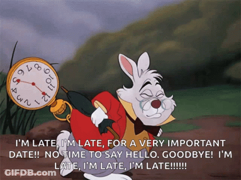 White Rabbit From Alice In Wonderland Is Late For A Date GIF