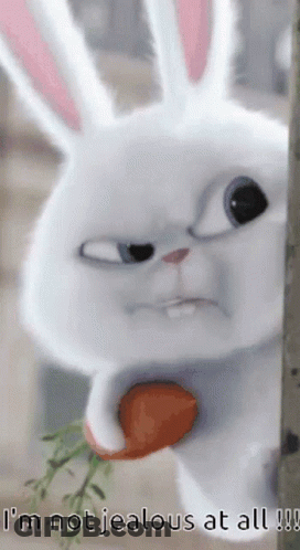 White Rabbit Holding Carrot Saying I'm Not Jealous At All GIF