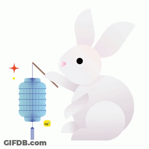 White Rabbit Holding Purple Lantern With Digi Logo GIF
