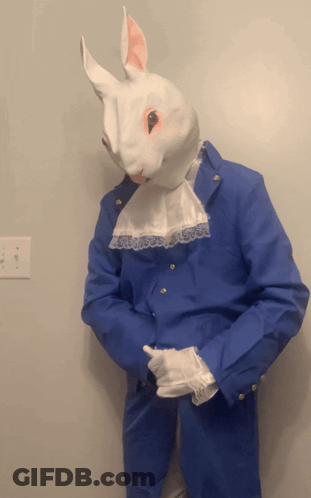 White Rabbit In Blue Jacket And White Gloves GIF