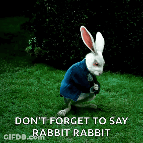 White Rabbit In Blue Jacket Says Rabbit Rabbit GIF