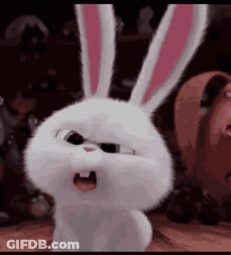 White Rabbit With Pink Ears Standing With Mouth Open GIF