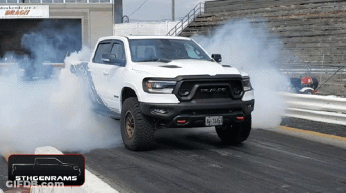 White Ram Truck Burning Rubber GIF
