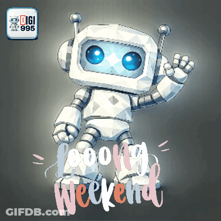 White Robot With Blue Eyes Good Weekend GIF