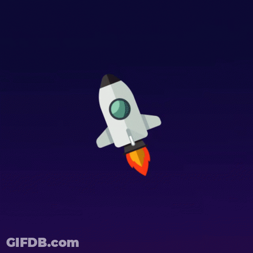 White Rocket Flying Through Dark Blue Sky GIF