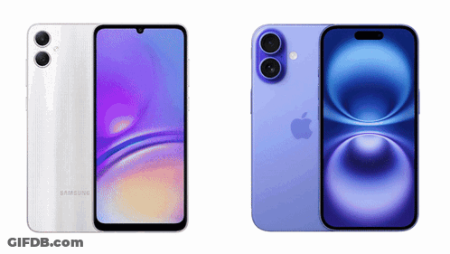 White Samsung Phone Next To Purple Apple Phone GIF