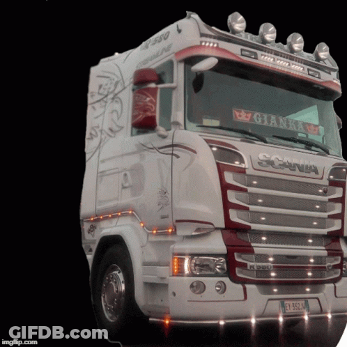 White Scania Truck With Red Grille GIF