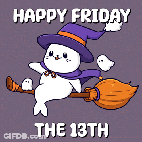 White Seal As Witch Riding Broomstick Spooky Friday GIF