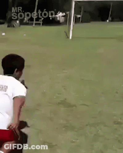 White Shirt Red Shorts Man Kneeling At Soccer Goal GIF
