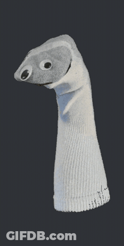 White Sock Puppet With Googly Eyes And Red Tongue GIF