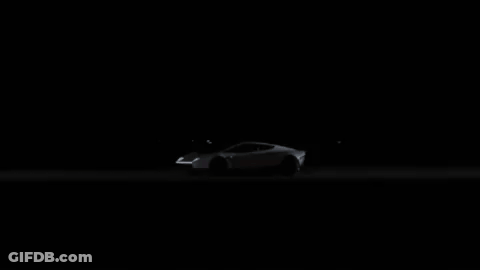 White Sports Car Flying Through Dark Air GIF