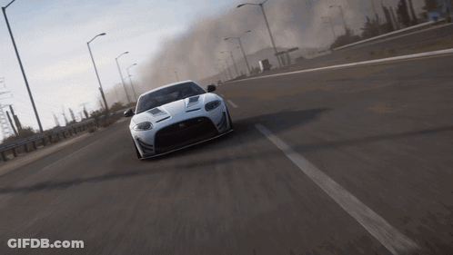 White Sports Car With Black Hood Driving GIF