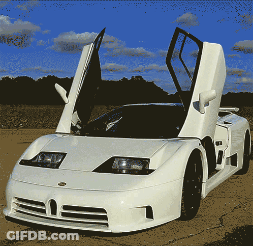 White Sports Car With Doors Open Bugatti GIF