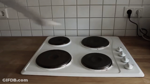White Stove Top With Four Black Burners And White Knob GIF
