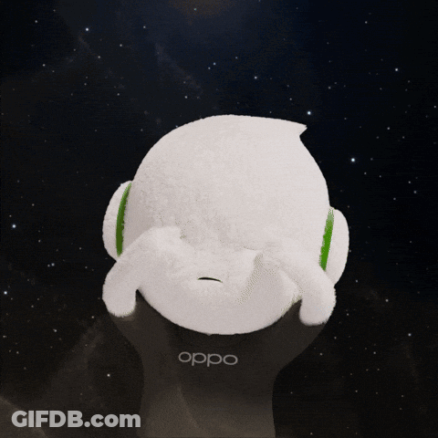 White Stuffed Animal With Green Ears Saying Oppo GIF