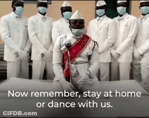 White Suit Men Masks: Stay Home Or Dance GIF