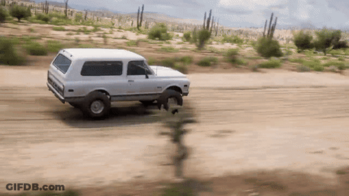 White SUV Driving On Dirt Road GIF