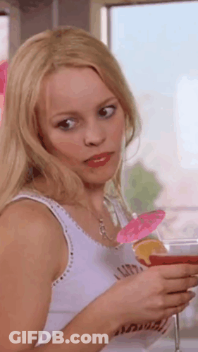 White Tank Woman With Pink Umbrella And Martini GIF