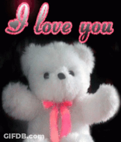 White Teddy Bear With Pink Bow Saying I Love You GIF